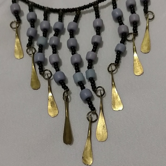 VTG 70s Boho Hippie Bead Brass Collar Choker - Picture 2 of 5